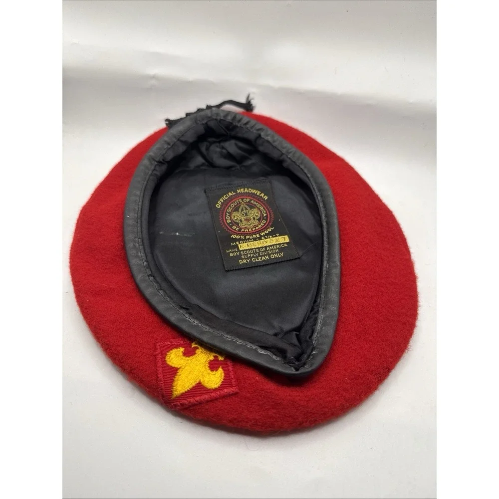 Vtg Official 1970s Boy Scouts BSA Red 100% Wool Beret Hat M